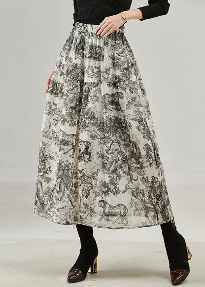 Vintage Black Print Cotton A Line Skirts Spring