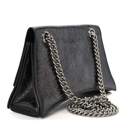 Metallic Crushed Calfskin Quilted Small Crush Chain Bag Steel Grey
