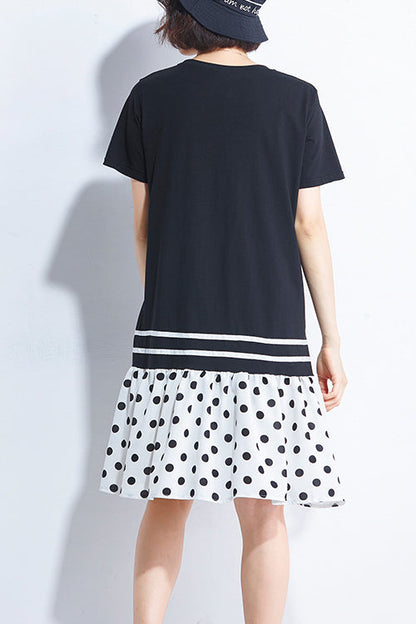 Italian black Cotton quilting dresses 2019 Shirts patchwork o neck loose Summer Dress