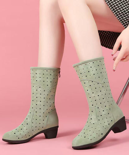 Chic Splicing Chunky Boots Black Suede Hollow Out