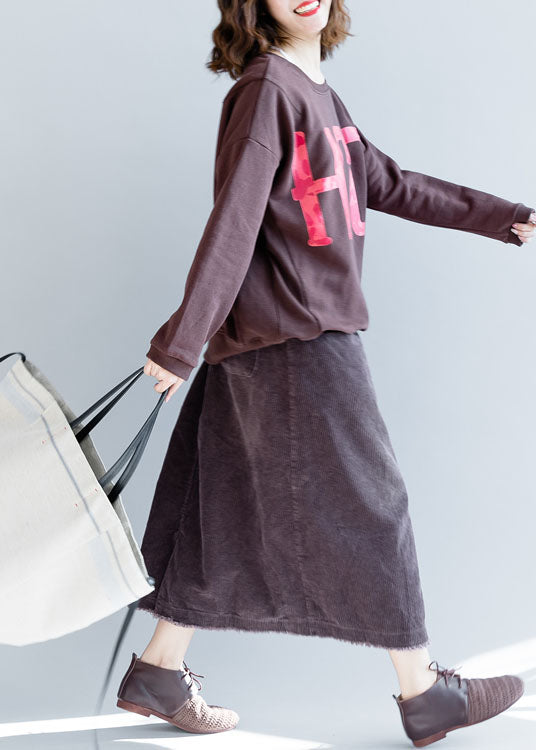 Elegant Purple Pockets Corduroy Casual Skirt