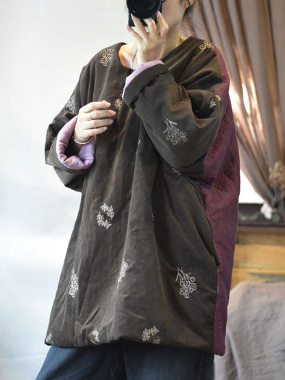 Women Vintage Chinese Style Embroidery AB Side Coat
