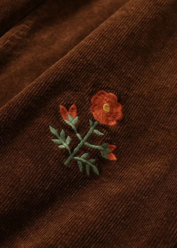 Handmade Coffee Embroideried Lace Patchwork Corduroy Pants Winter