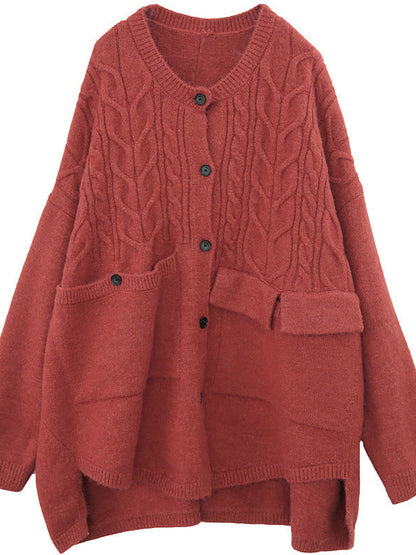 Plus Size - Knitted Irregular Hem Breasted Cardigans Sweater