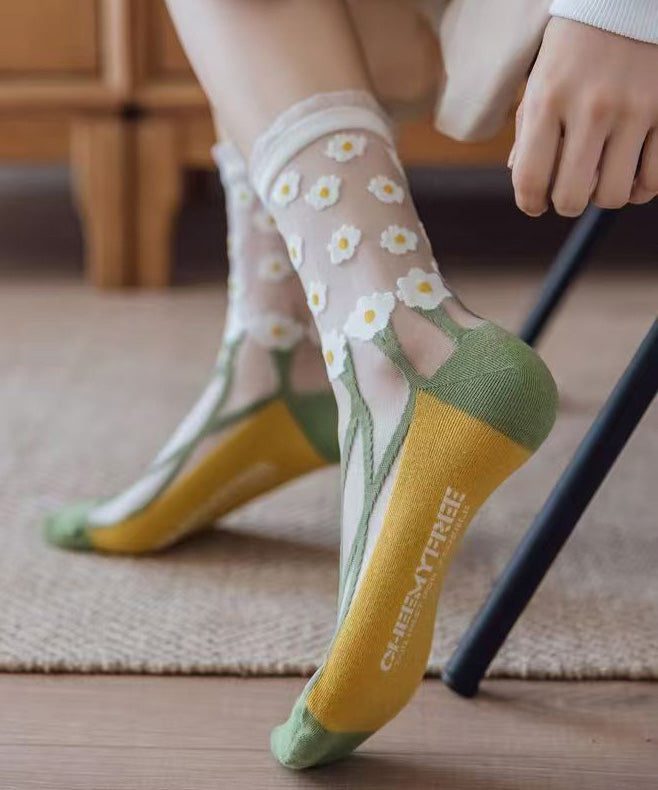 Spring Summer Transparent Thin Cute Japanese Cotton Bottom Crew Socks