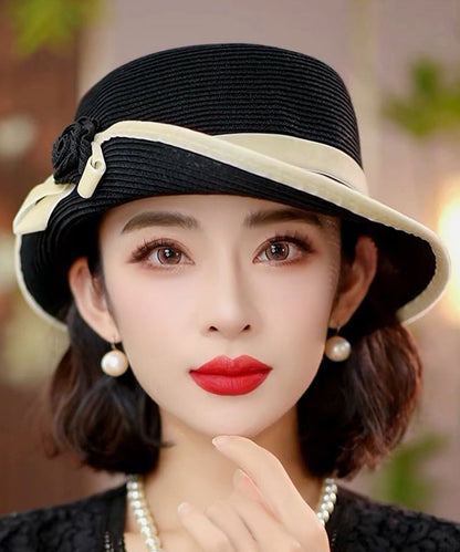 Stylish Black Floral Elegant Versatile Floppy Sun Hat
