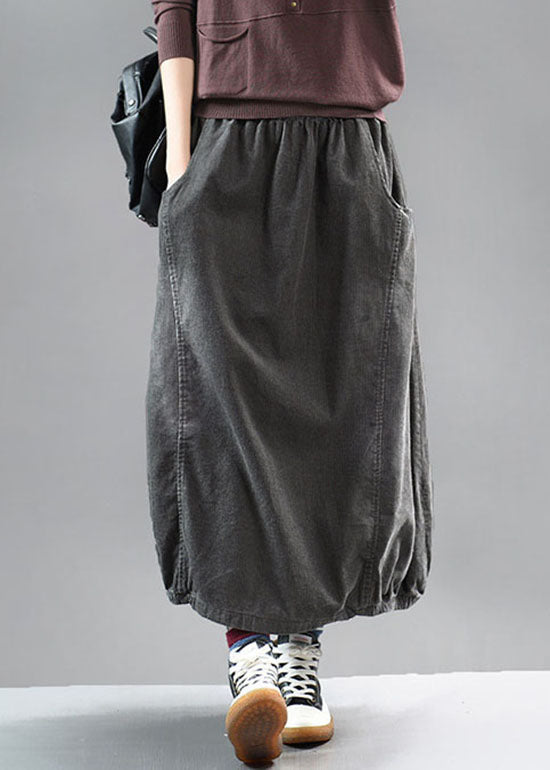 Beautiful Grey black wrinkled Patchwork Corduroy Skirts