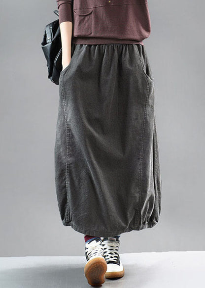 Beautiful Grey black wrinkled Patchwork Corduroy Skirts