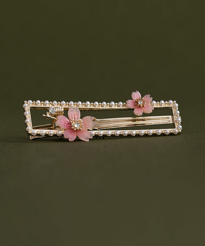 Chinese Style Alloy Zircon Pearl Resin Floral Hairpin Two-Piece Set