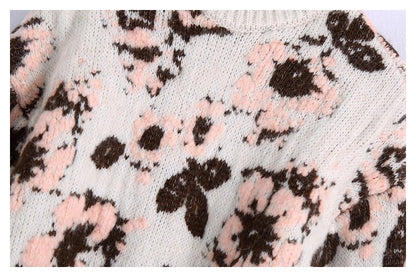 Vintage forest flower jacquard sweater soft waxy sweater  7433