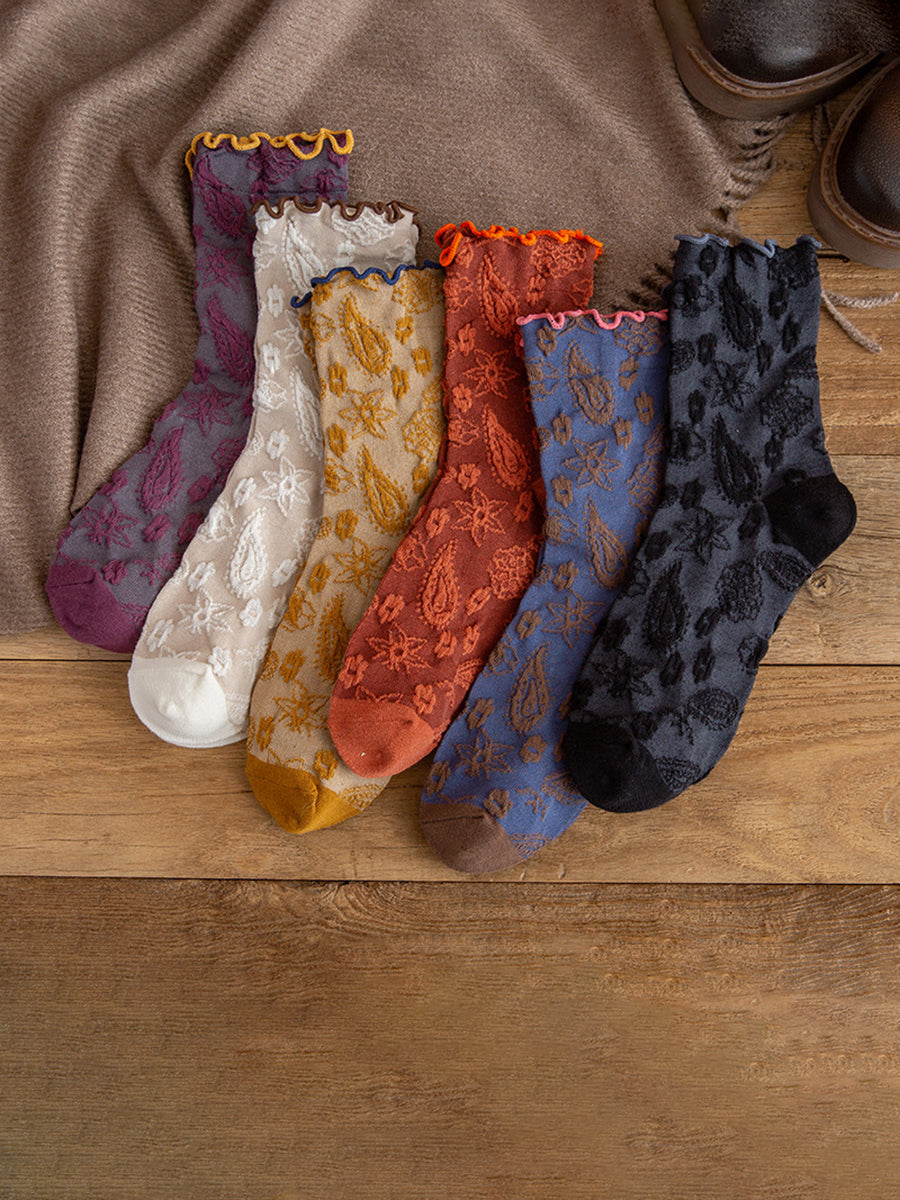 6 Pairs Women Cute Agaric Lace Embroidered Socks