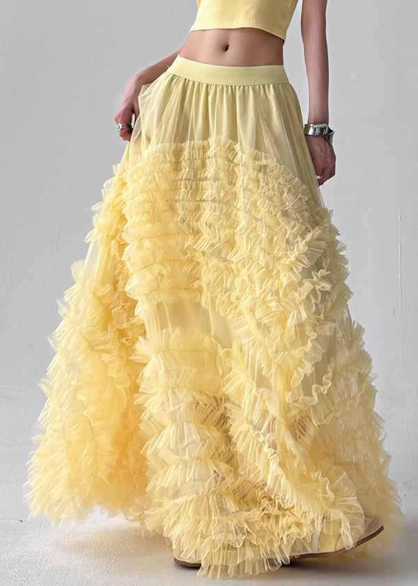 Bohemian Yellow Original Design Solid Tulle Skirt Summer