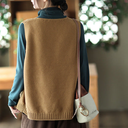Vintage Cotton Knit Sleeveless V-Neck Vest