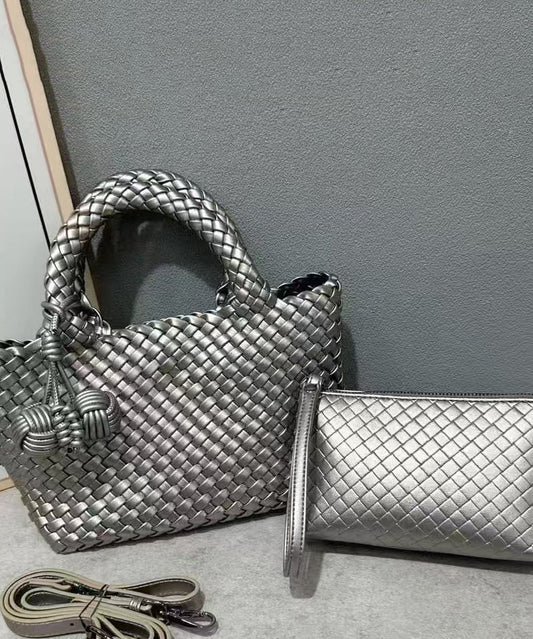 Handmade Weave Solid Durable Leather Tote Bag