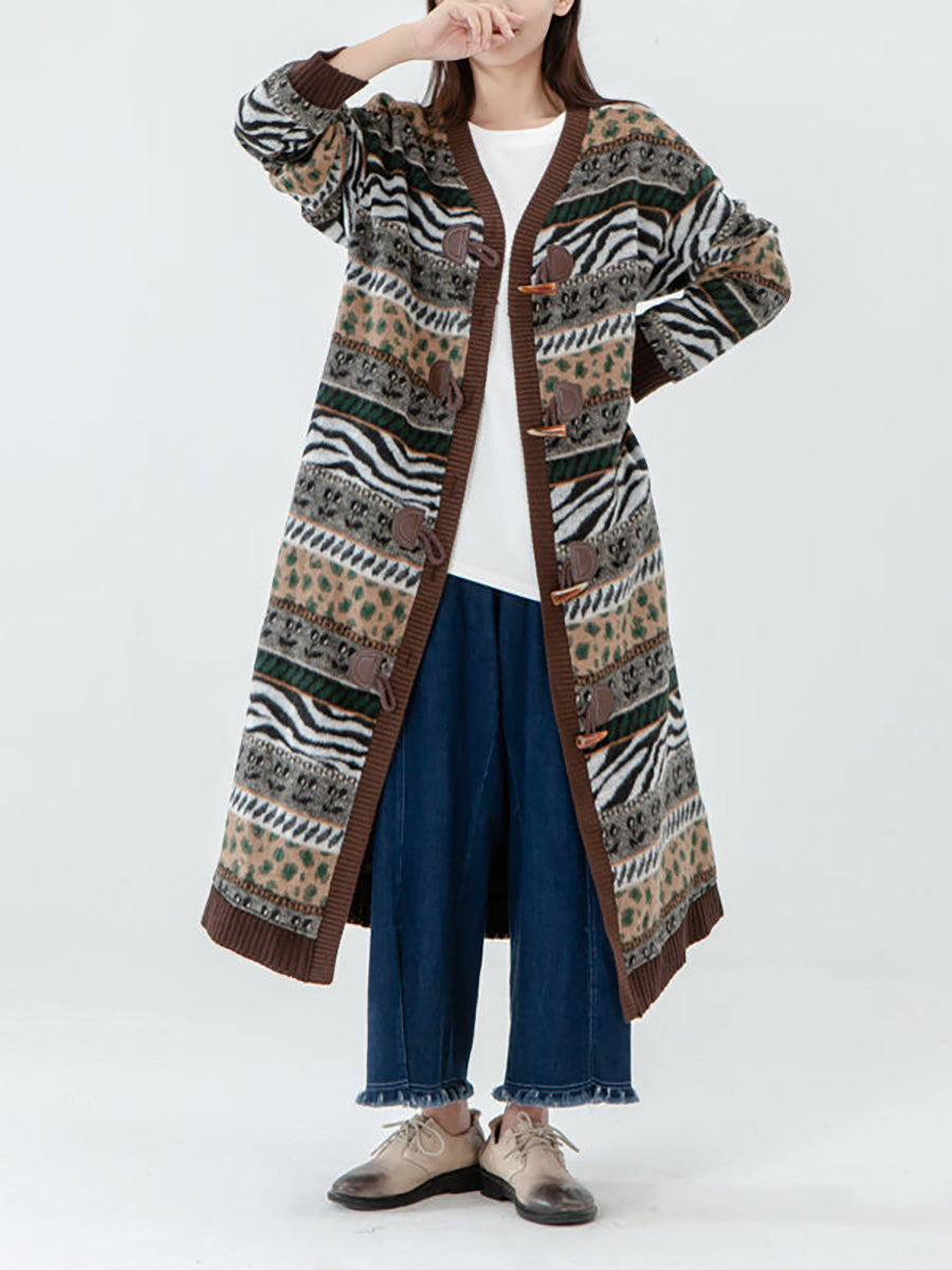 Plus Size - Vintage Pocket Breasted Long Sleeve Sweater Coat