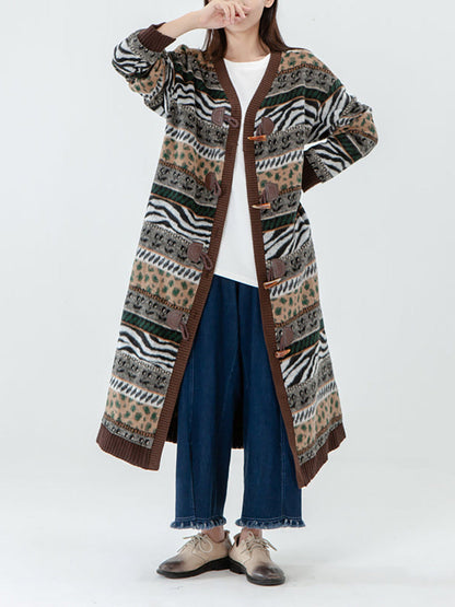 Plus Size - Vintage Pocket Breasted Long Sleeve Sweater Coat