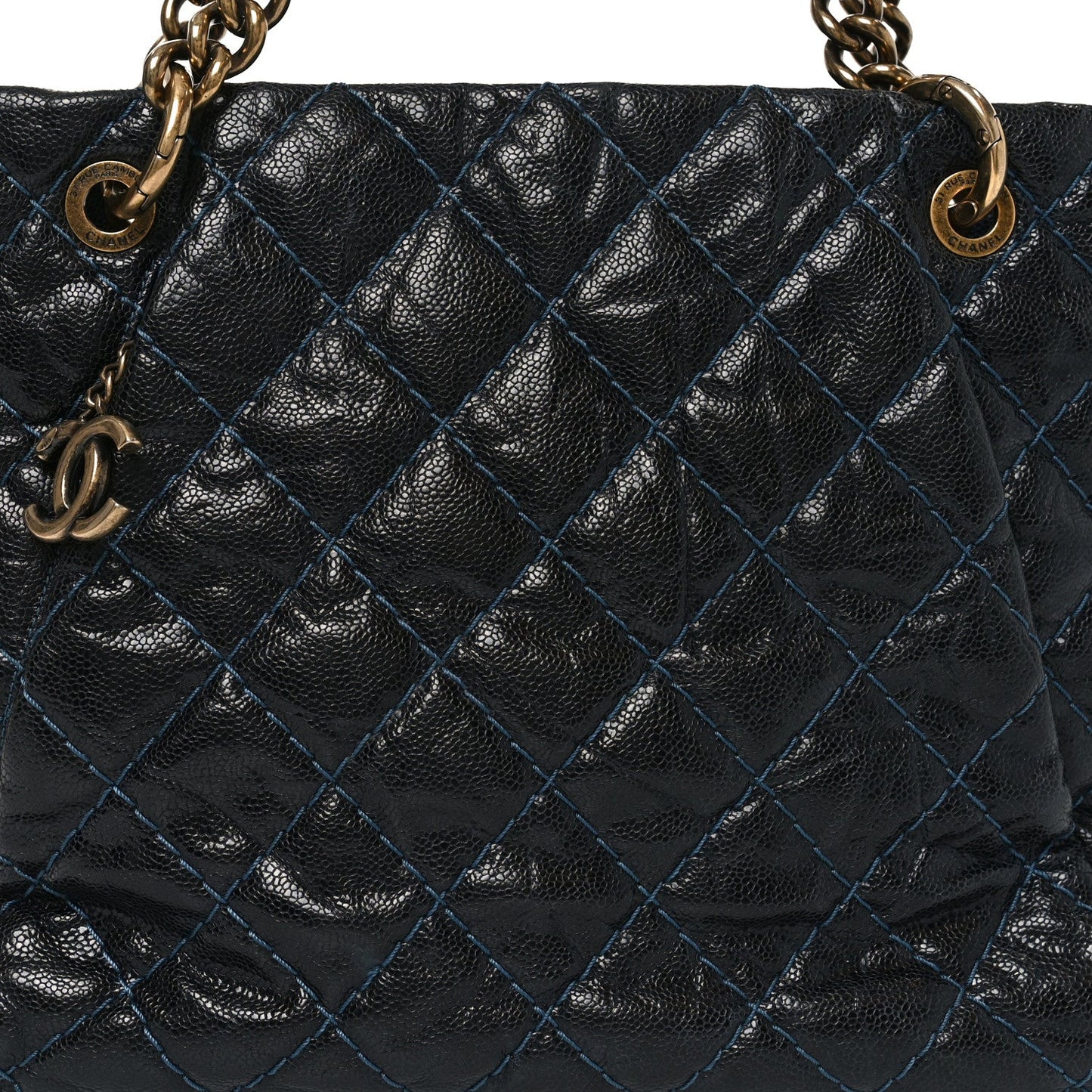Glazed Caviar Coco Pleats Totes Navy