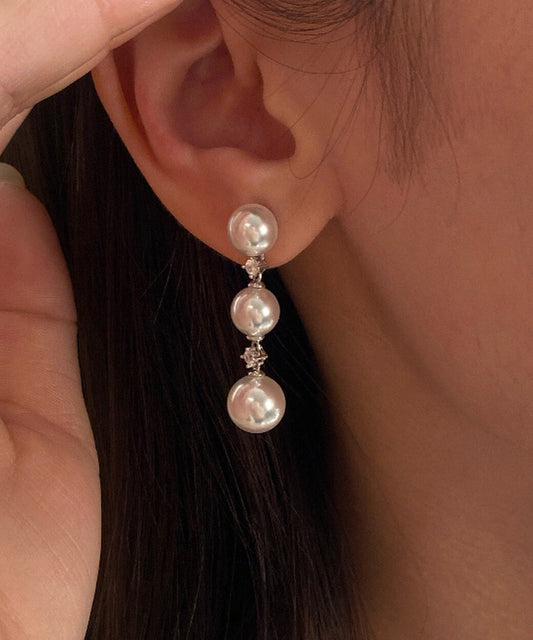 Light Luxury Zircon White Pearl Tassel Earrings