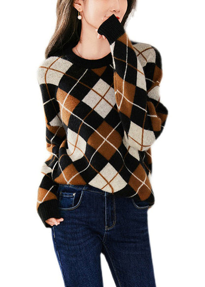 Casual Brown Coffee Colour Print Woolen Knit Sweatshirts Long Sleeve