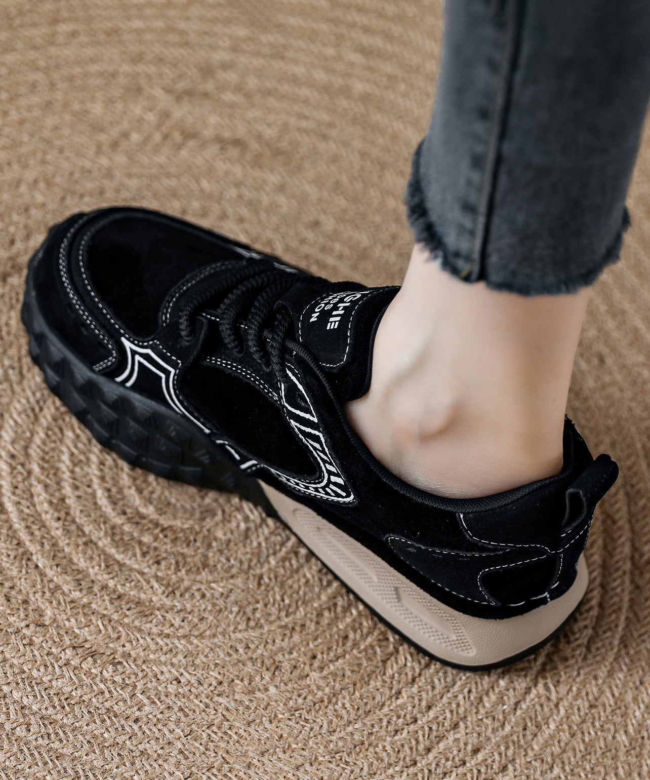Casual Camel Suede Flat Shoes Splicing Lace Up