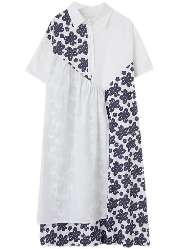 Bohemian White Patchwork Print asymmetrical design Maxi Summer Chiffon Dress