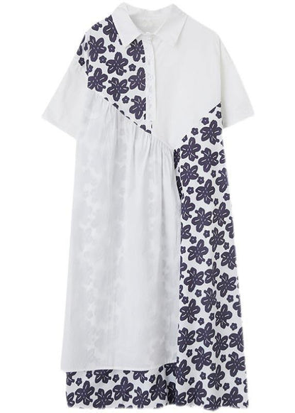 Bohemian White Patchwork Print asymmetrical design Maxi Summer Chiffon Dress