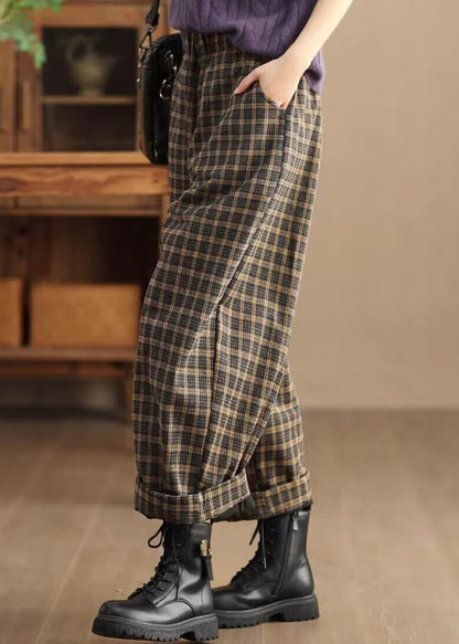 Casual Pockets Plaid Elastic Waist Trousers Spring