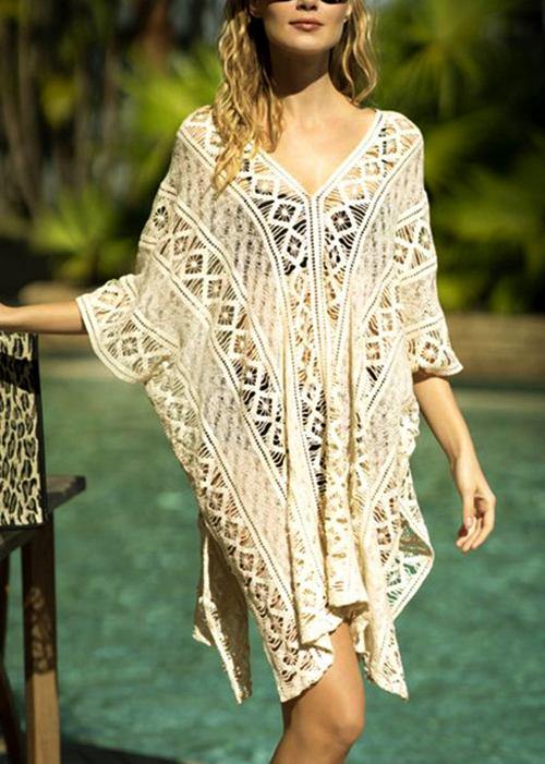 Bohemian White Hollow Out side open Beach Gown Mid Summer Cotton Dress
