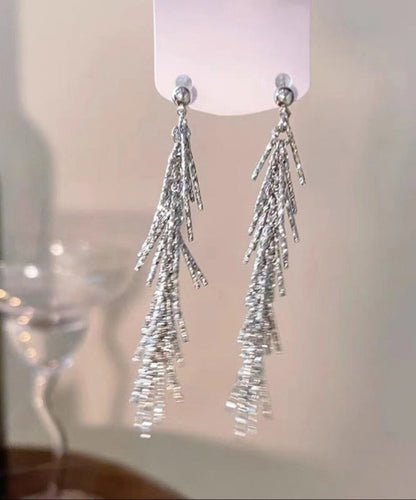 Elegant Silk Metal Zircon Tassel Drop Earrings