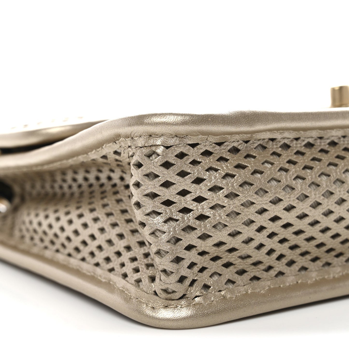 Metallic Perforated Calfskin Small Up In The Air Flap Light Gold