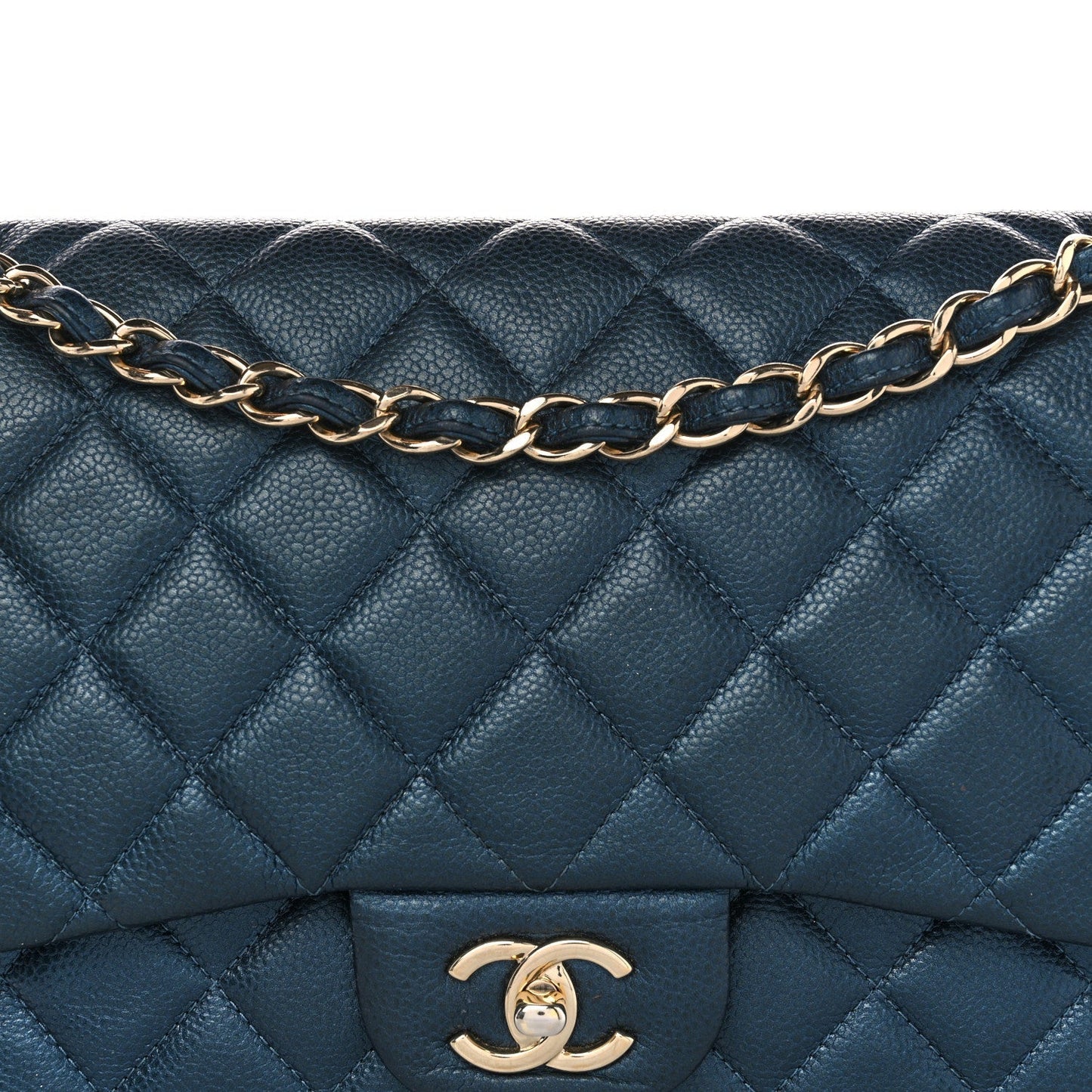Metallic Caviar Quilted Jumbo Double Flap Dark Blue