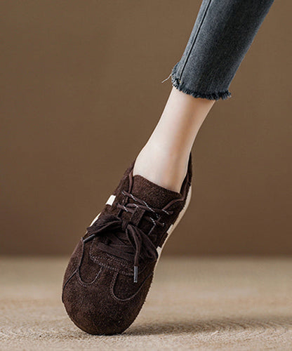 Casual Red Suede Lace Up Splicing Flat Shoes