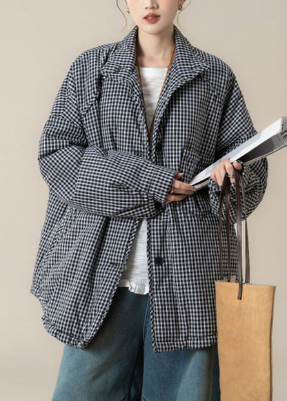 Plaid Light Blue Button Pockets Cotton Filled Shirts Parkas Spring
