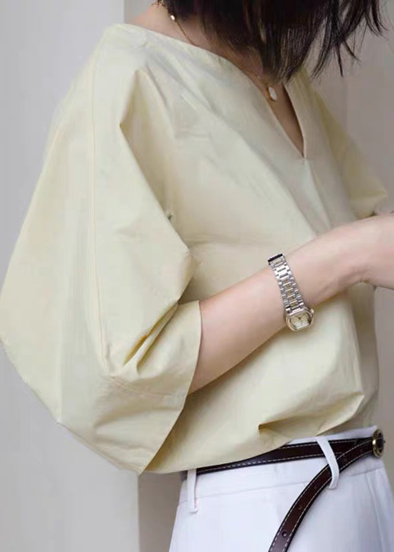 Simple White V Neck Solid Cotton Shirt Half Sleeve