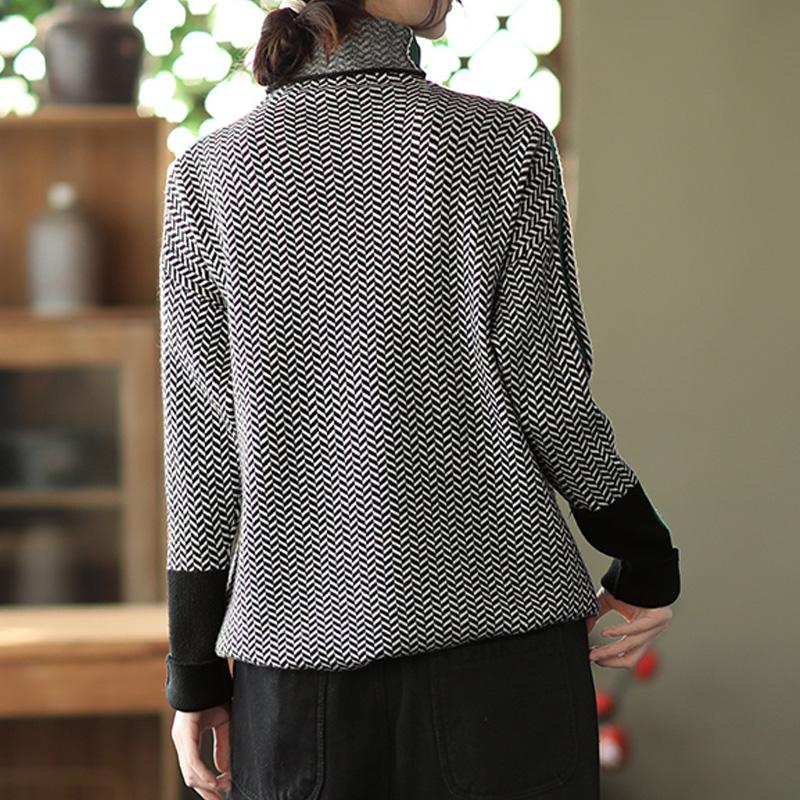 Winter Retro Turtleneck Patchwork Knitted Sweater