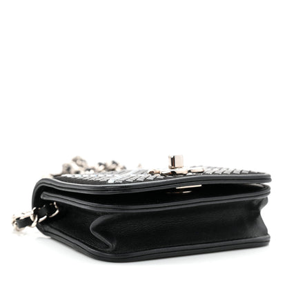 Lambskin Crystal Quilted Mini Chain Belt Bag Black