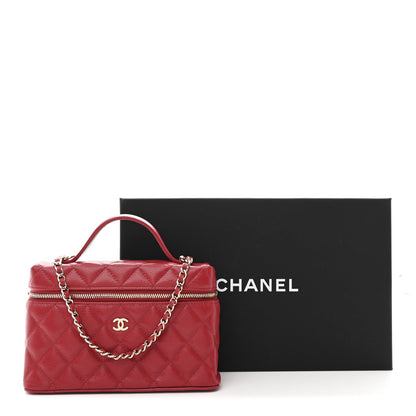 Caviar Quilted Top Handle Slim Vanity With Chain Red