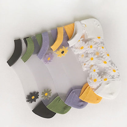 Daisy Embroidery Transparent Summer Socks