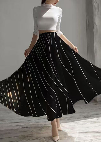 Bohemian Black Print Exra Large Hem Chiffon Skirts Summer