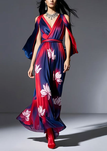 Plus Size Navy Cold Shoulder Tie Dye Chiffon Dresses Summer