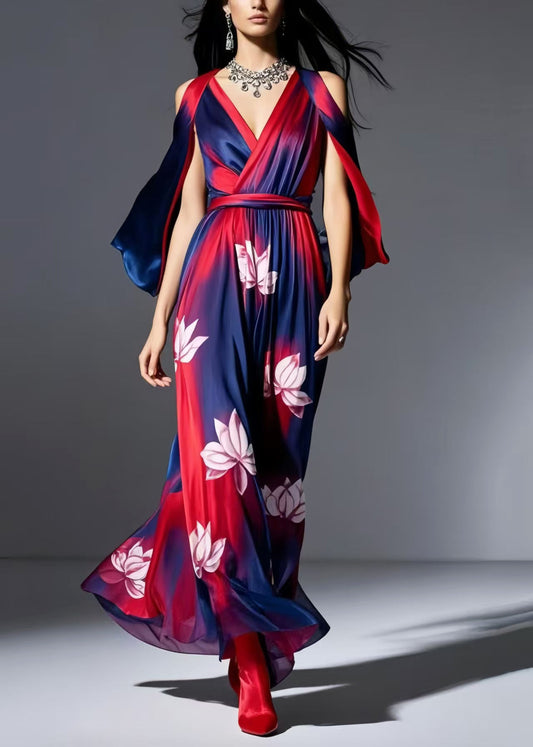 Plus Size Navy Cold Shoulder Tie Dye Chiffon Dresses Summer
