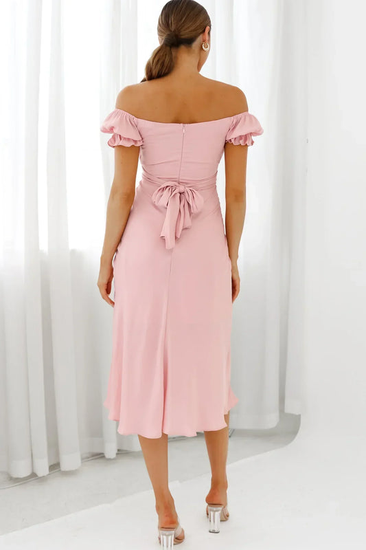 Linka Off-Shoulder Tie Back Midi Dress Blush