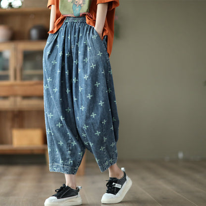 Women Summer Retro Casual Loose Cotton Thin Jeans