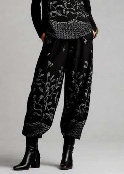 Casual Jacquard Top And Crop Pants Cotton Two Pieces Set Spring