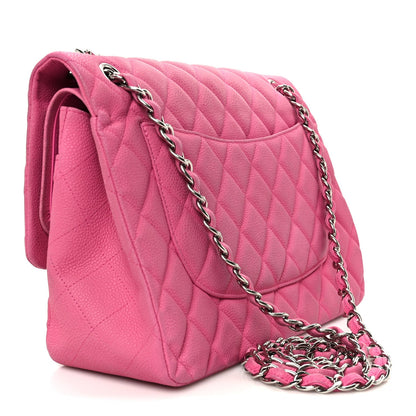 Iridescent Caviar Quilted Jumbo Double Flap Pink