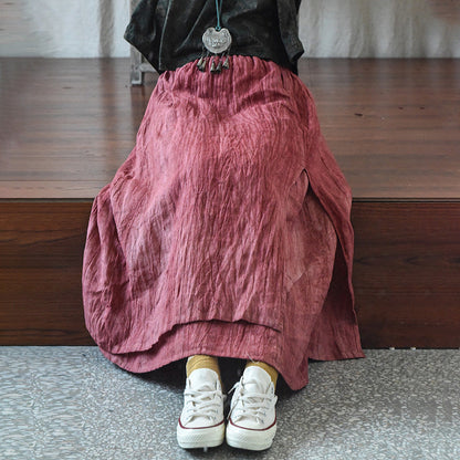 Literary Retro Cotton And Linen Distressed Linen Casual Skirt