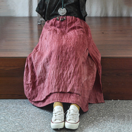 Literary Retro Cotton And Linen Distressed Linen Casual Skirt