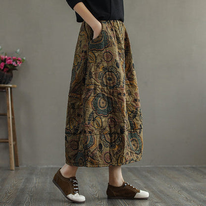 Ethnic Style Padded Quilted Printed Skirt