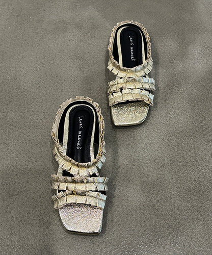 2025 New Black Wrinkled Sheepskin Slide Sandals Peep Toe