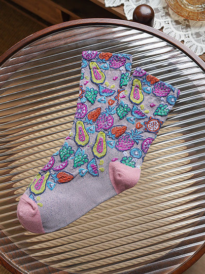 5 Pairs Floral Adult Vintage Winter Socks For Women